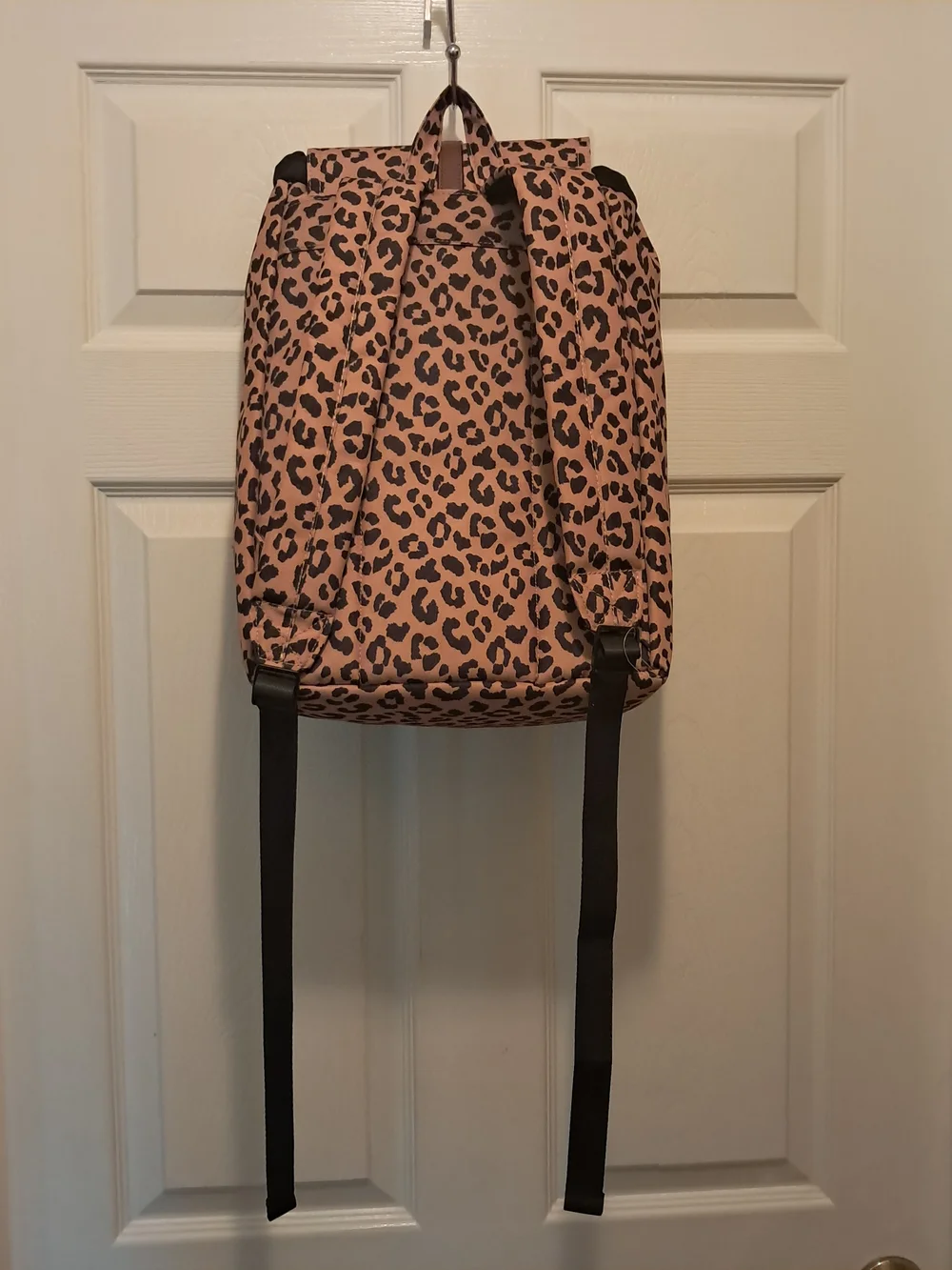 Leopard Print Backpack with Brown Trim Front‎ Pockets With Adjustable Straps